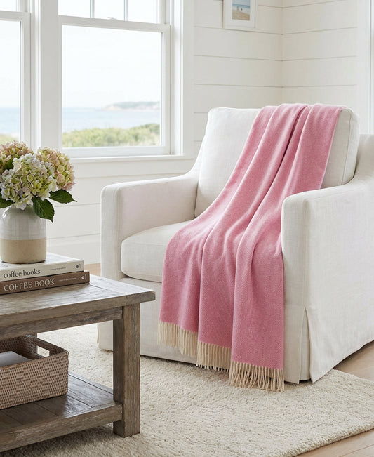 Southampton Home Shetland Lambswool Herringbone Throw – Light Pink | Woven in England-Throws and Blankets-[bar code]-Prince of Scots