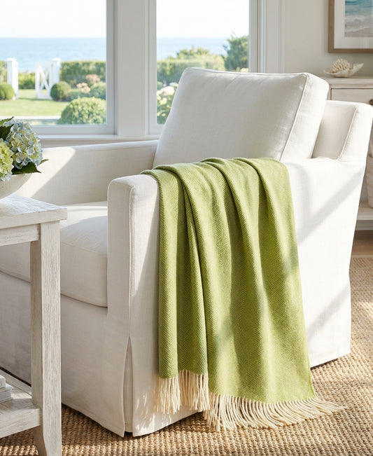 Southampton Home Shetland Lambswool Herringbone Throw – Lime | Woven in England-Throws and Blankets-[bar code]-Prince of Scots