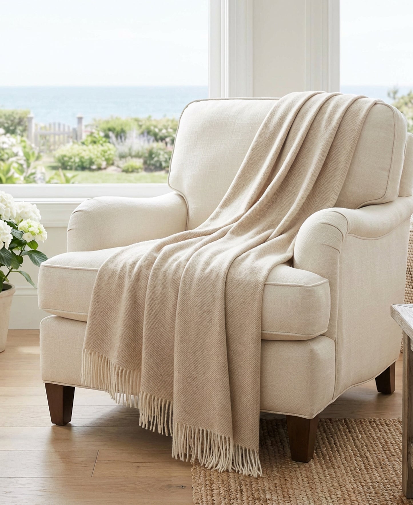 Southampton Home Shetland Lambswool Herringbone Throw – Linen | Woven in England-Throws and Blankets-[bar code]-Prince of Scots