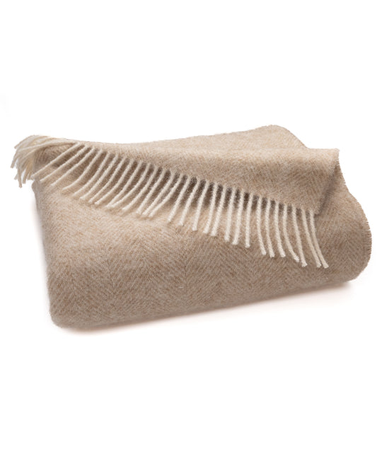 Southampton Home Shetland Lambswool Herringbone Throw – Linen | Woven in England-Throws and Blankets-[bar code]-Prince of Scots