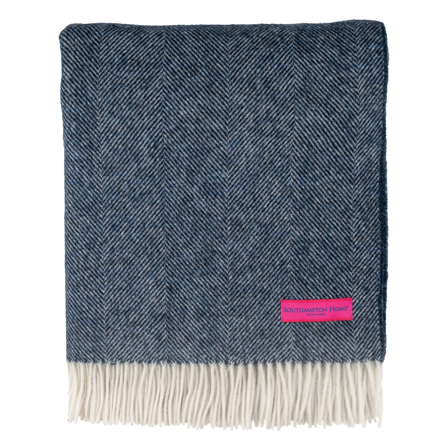 Southampton Home Wool Herringbone Throw (Navy)-Throws and Blankets-[bar code]-NavyShetland-Prince of Scots