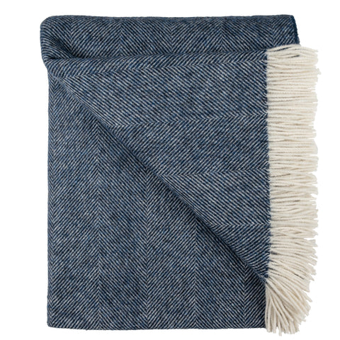 Southampton Home Wool Herringbone Throw (Navy)-Throws and Blankets-[bar code]-NavyShetland-Prince of Scots