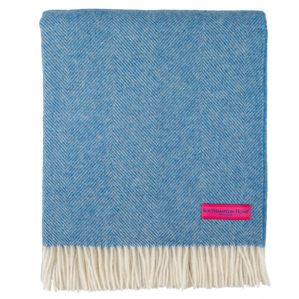 Southampton Home Wool Herringbone Throw (Ocean Blue)-Throws and Blankets-[bar code]-OceanBlueShetland-Prince of Scots