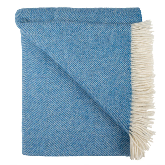 Southampton Home Wool Herringbone Throw (Ocean Blue)-Throws and Blankets-[bar code]-OceanBlueShetland-Prince of Scots