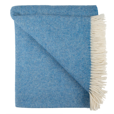 Southampton Home Wool Herringbone Throw (Ocean Blue)-Throws and Blankets-[bar code]-OceanBlueShetland-Prince of Scots