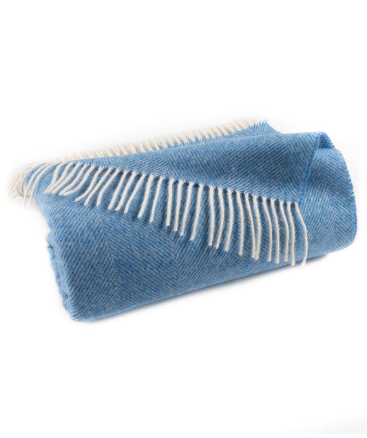 Southampton Home Shetland Lambswool Herringbone Throw – Ocean Blue | Woven in England-Throws and Blankets-[bar code]-Prince of Scots