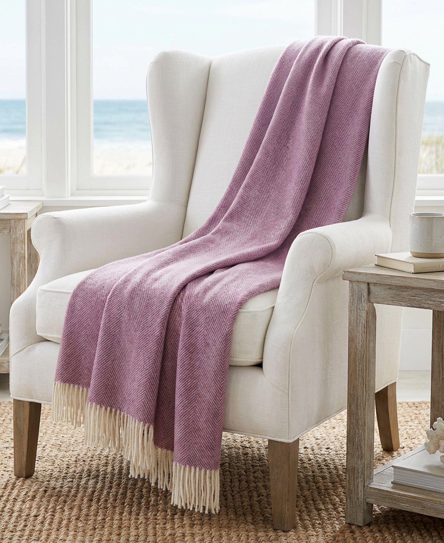 Southampton Home Shetland Lambswool Herringbone Throw – Petal Pink | Woven in England-Throws and Blankets-[bar code]-Prince of Scots