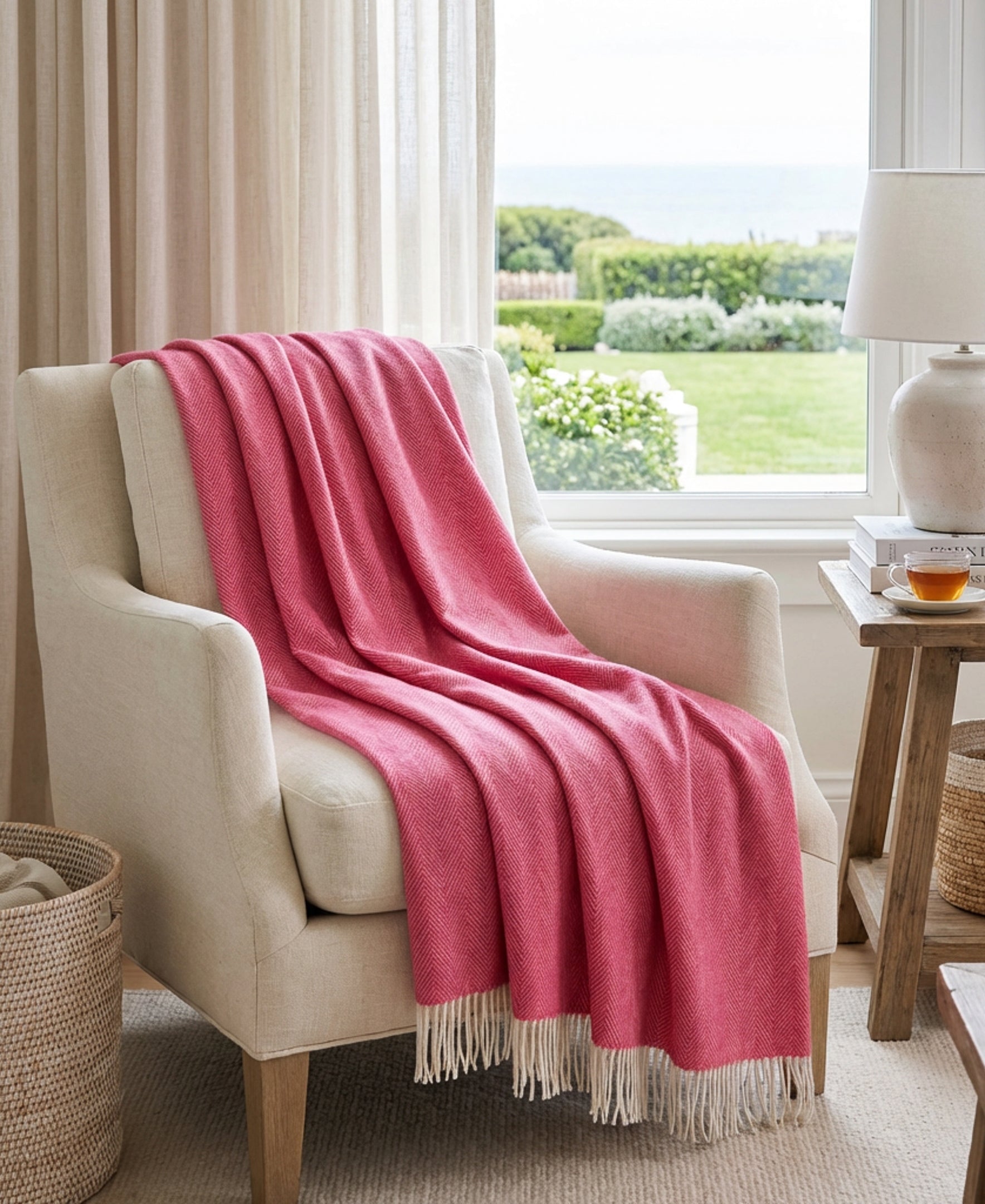 Southampton Home Shetland Lambswool Herringbone Throw – Pink | Woven in England-Throws and Blankets-[bar code]-Prince of Scots