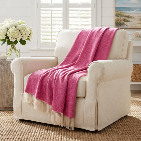 Southampton Home Shetland Lambswool Herringbone Throw – Pink | Woven in England-Throws and Blankets-[bar code]-Prince of Scots