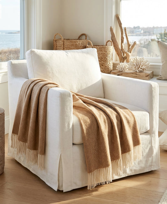 Southampton Home Shetland Lambswool Herringbone Throw – Rust | Woven in England-Throws and Blankets-[bar code]-Prince of Scots
