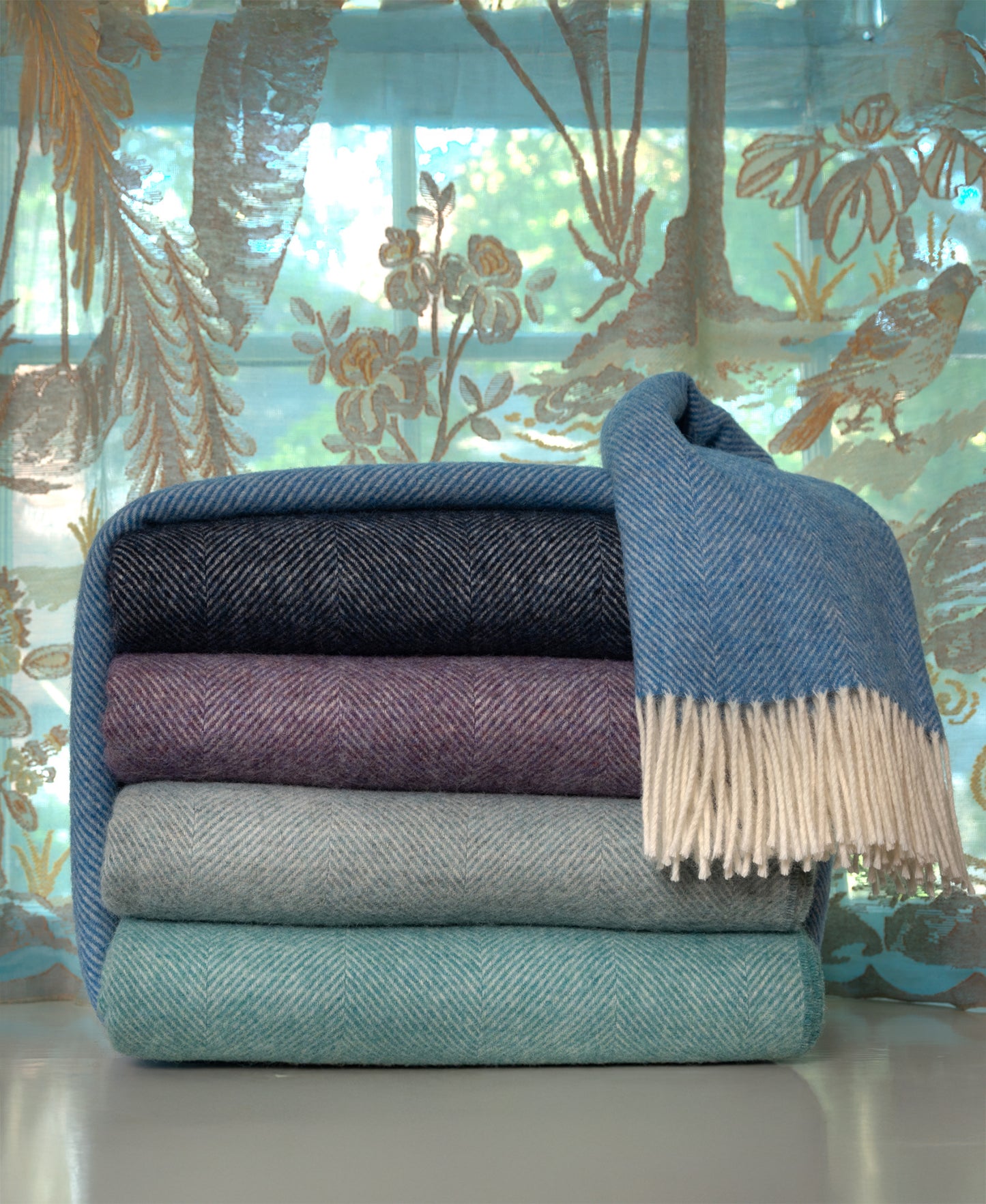 Southampton Home Shetland Lambswool Herringbone Throw – Sea Glass | Woven in England-Throws and Blankets-[bar code]-Prince of Scots
