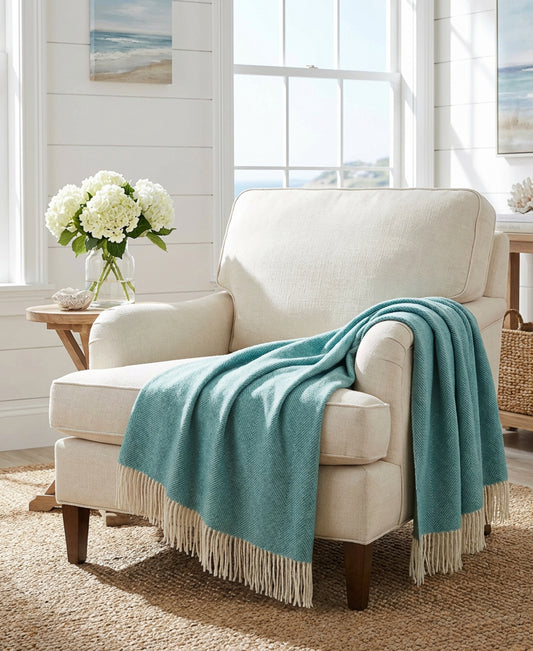 Southampton Home Shetland Lambswool Herringbone Throw – Sea Glass | Woven in England-Throws and Blankets-[bar code]-Prince of Scots