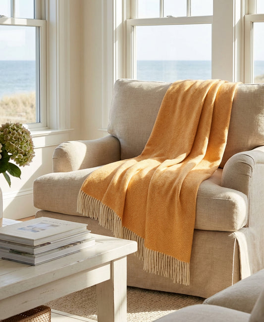 Southampton Home Shetland Lambswool Herringbone Throw – Tangerine | Woven in England-Throws and Blankets-[bar code]-Prince of Scots