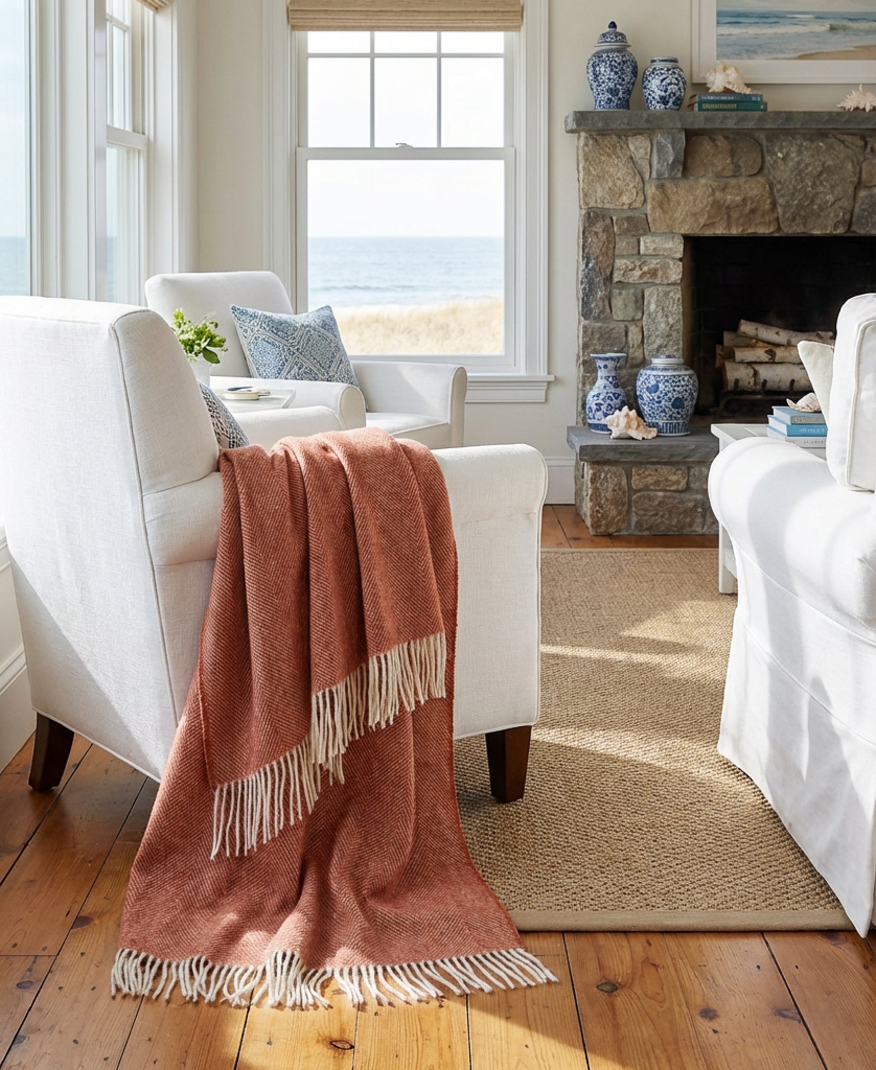 Southampton Home Shetland Lambswool Herringbone Throw – Terracotta | Woven in England-Throws and Blankets-[bar code]-Prince of Scots