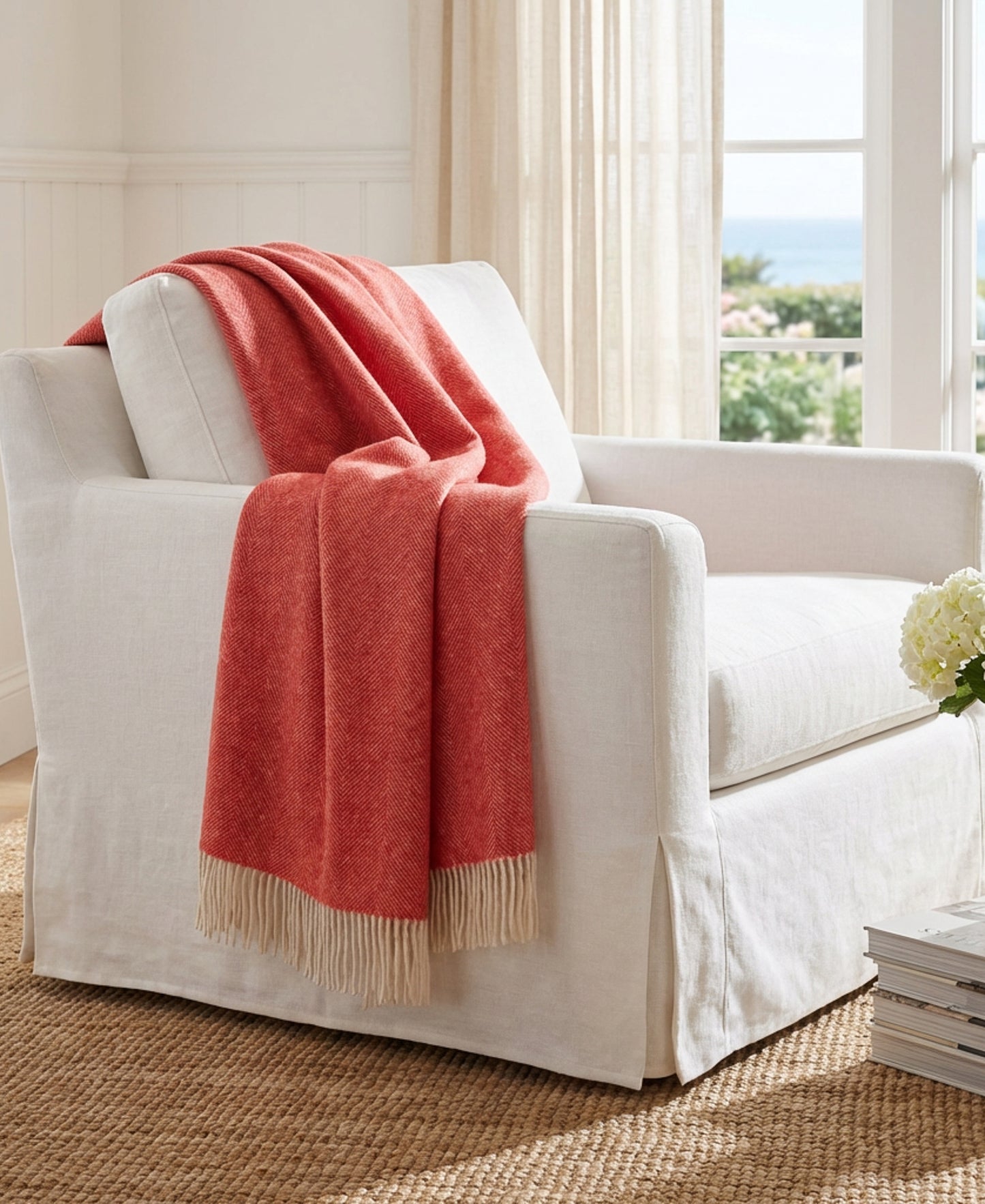 Southampton Home Shetland Lambswool Herringbone Throw – Watermelon | Woven in England-Throws and Blankets-[bar code]-Prince of Scots
