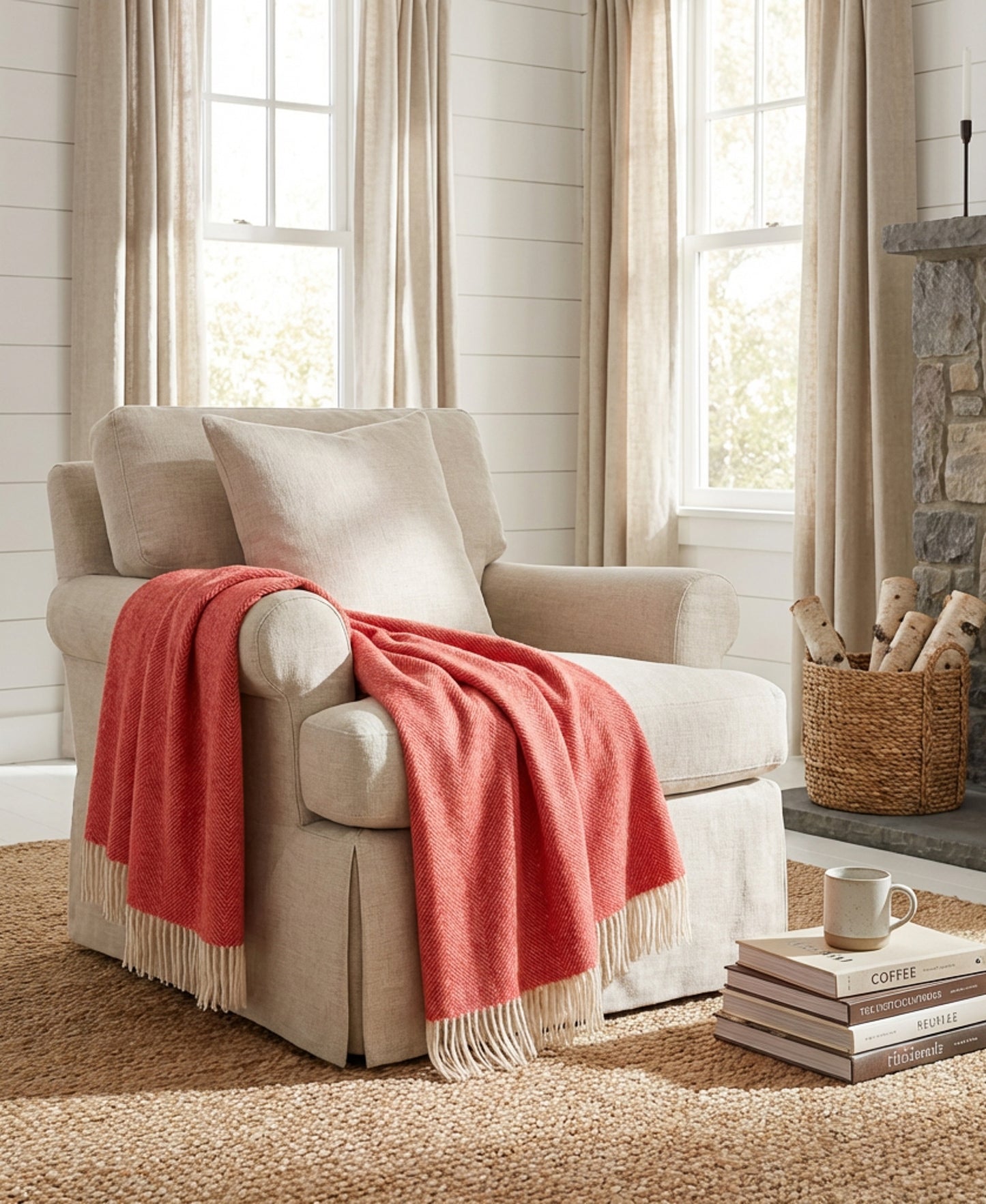 Southampton Home Shetland Lambswool Herringbone Throw – Watermelon | Woven in England-Throws and Blankets-[bar code]-Prince of Scots