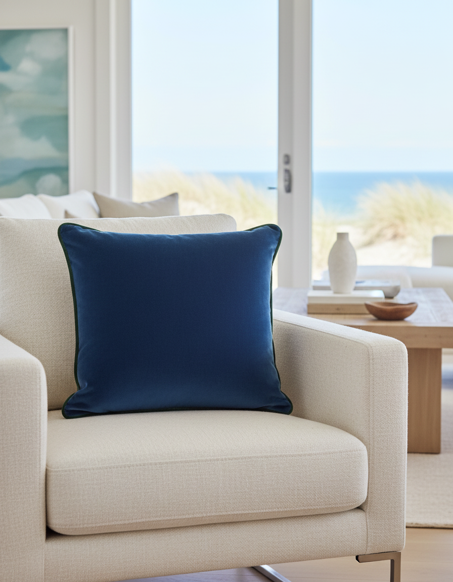 Southampton Home Velvet Pillow 22" x 22" ~ Atlantic Blue-Throw Pillows-[bar code]-Prince of Scots