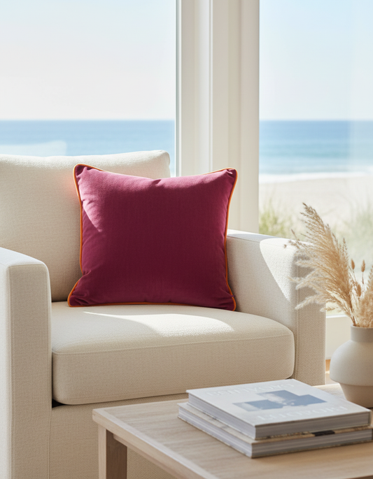 Southampton Home Velvet Pillow 22" x 22" ~ Cerise-Throw Pillows-[bar code]-Prince of Scots