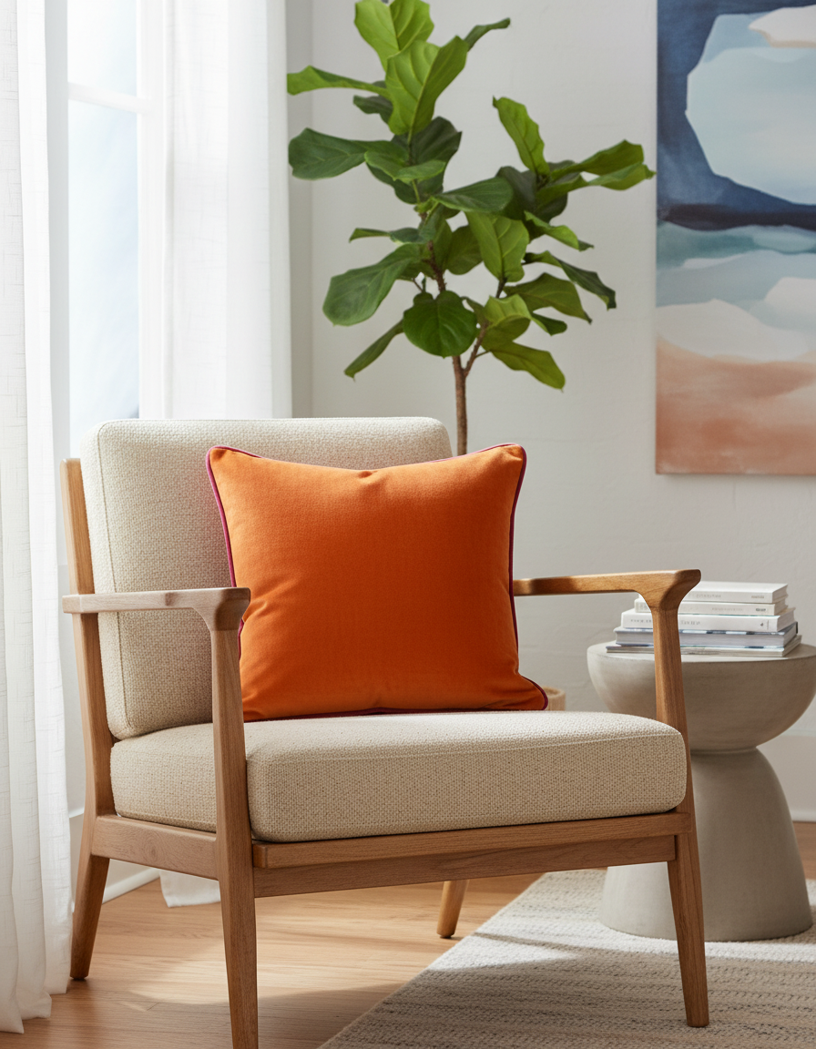 Southampton Home Velvet Pillow 22" x 22" ~ Orange-Throw Pillows-[bar code]-Prince of Scots