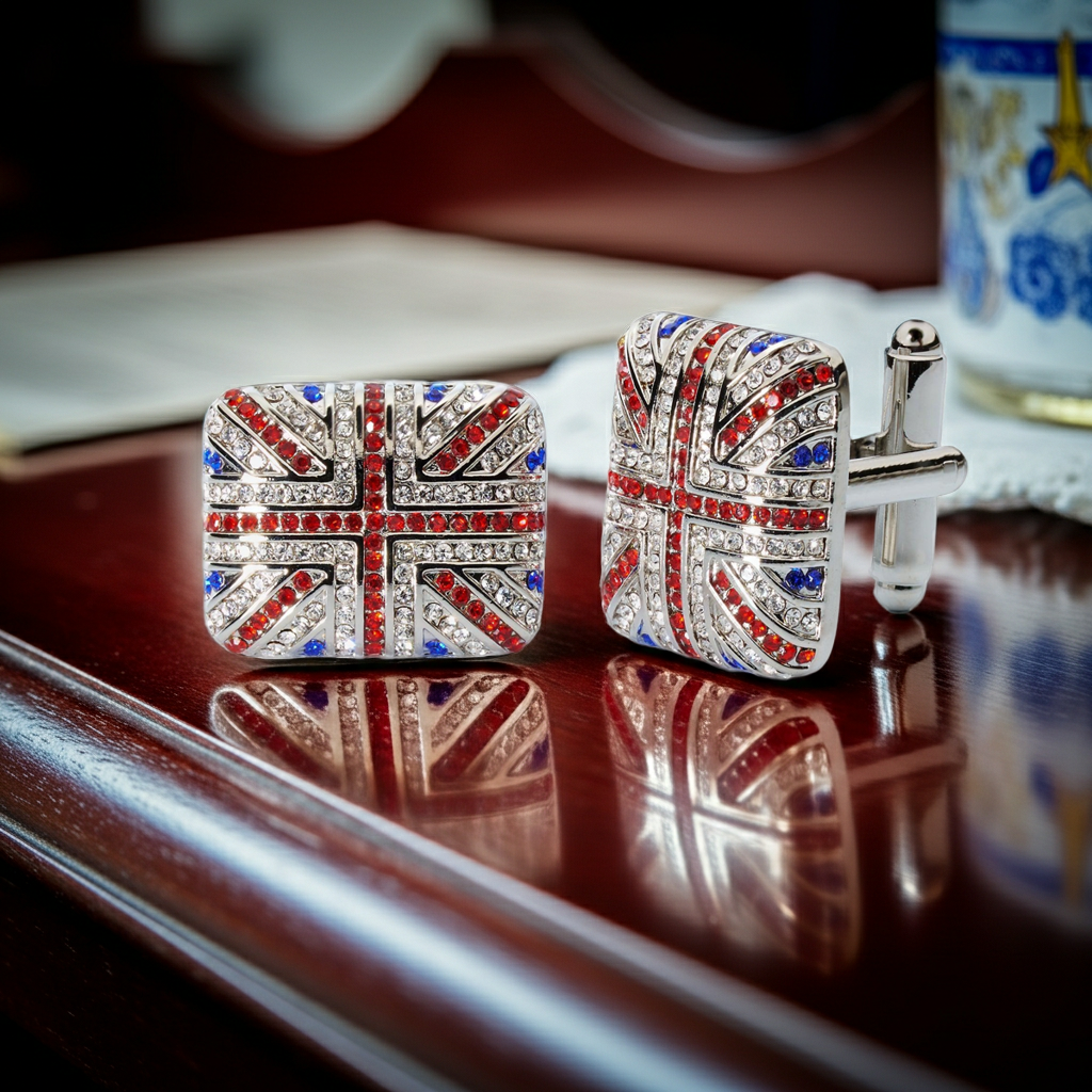 Union Jack Crystal Cufflinks – British Flag Enamel & Crystal Accents-Men's Gifts-[bar code]-Prince of Scots