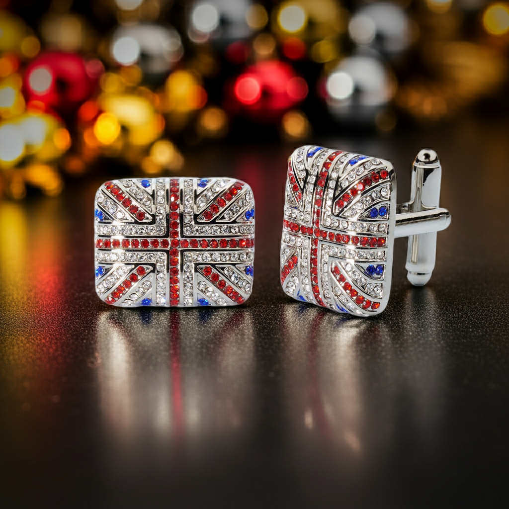 Union Jack Crystal Cufflinks – British Flag Enamel & Crystal Accents-Men's Gifts-[bar code]-Prince of Scots
