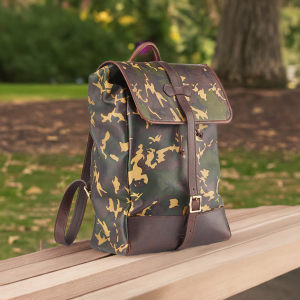 WANDERLUST Cotswold Leather Backpack ~ Tan Camo-Luggage-[bar code]-TanCamoBackPack-Prince of Scots