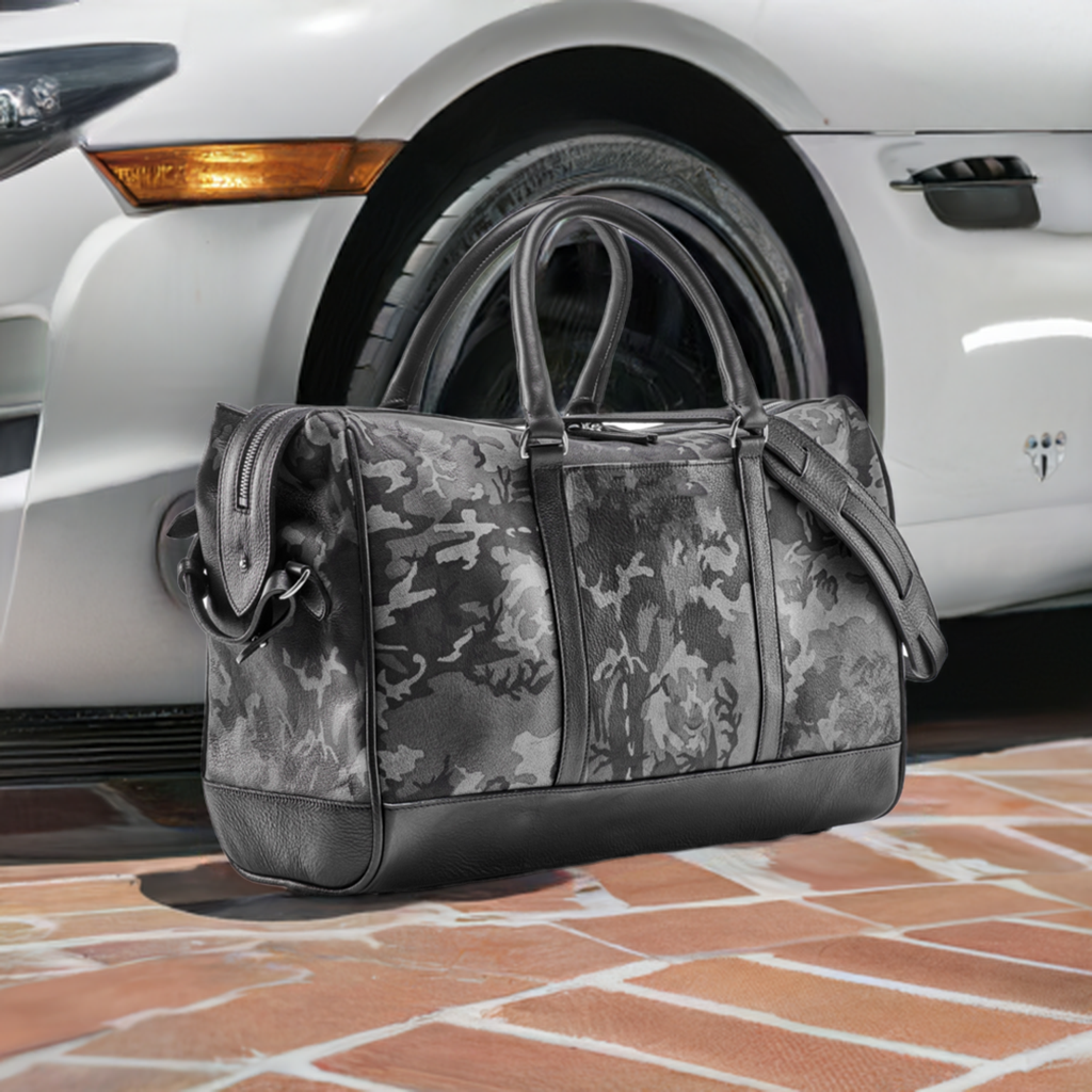 WANDERLUST Leather Weekender ~ Grey Camo-Luggage-[bar code]-GreyCamoWeekender-Prince of Scots