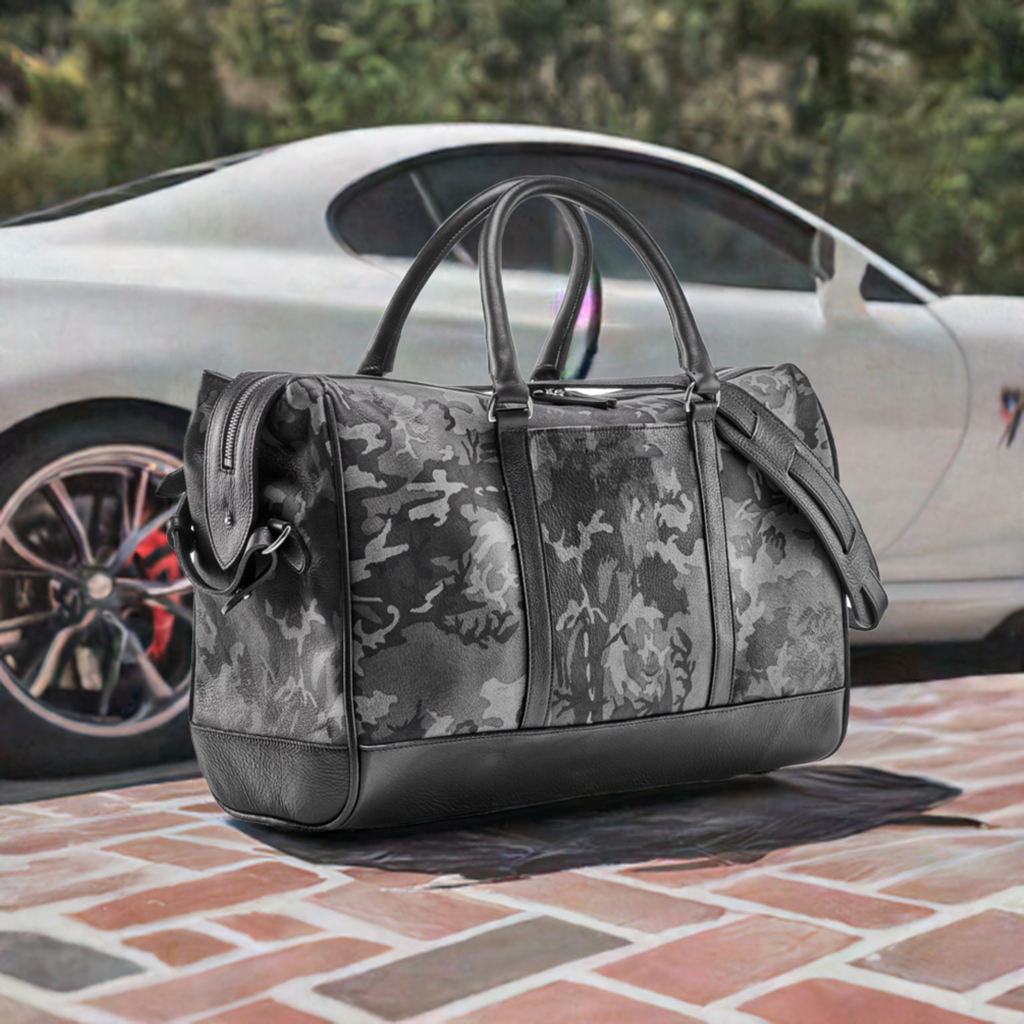 WANDERLUST Leather Weekender ~ Grey Camo-Luggage-[bar code]-GreyCamoWeekender-Prince of Scots