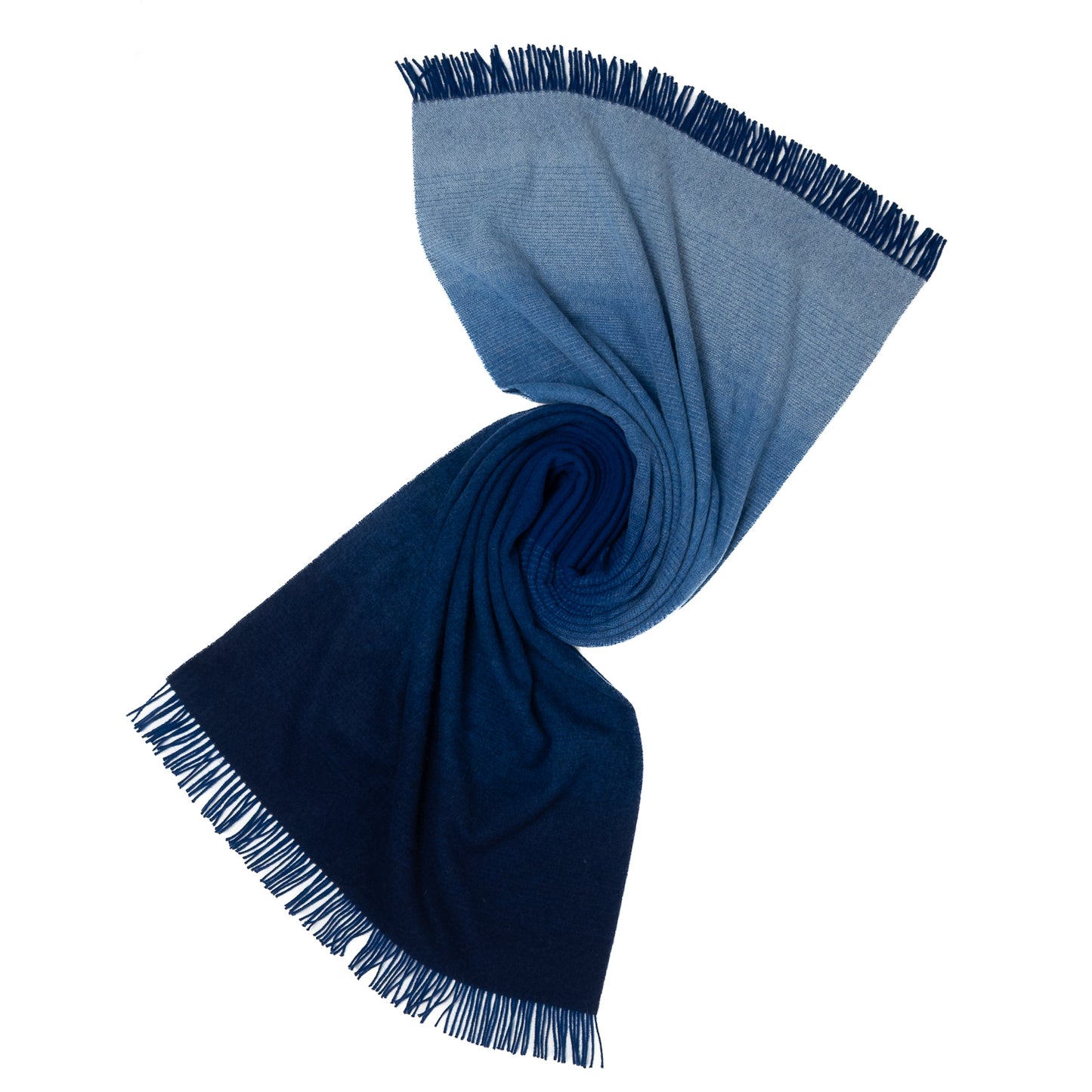 Whisper Ombre Merino Throw in Deep Water – Luxury Blue Gradient Blanket by Prince of Scots