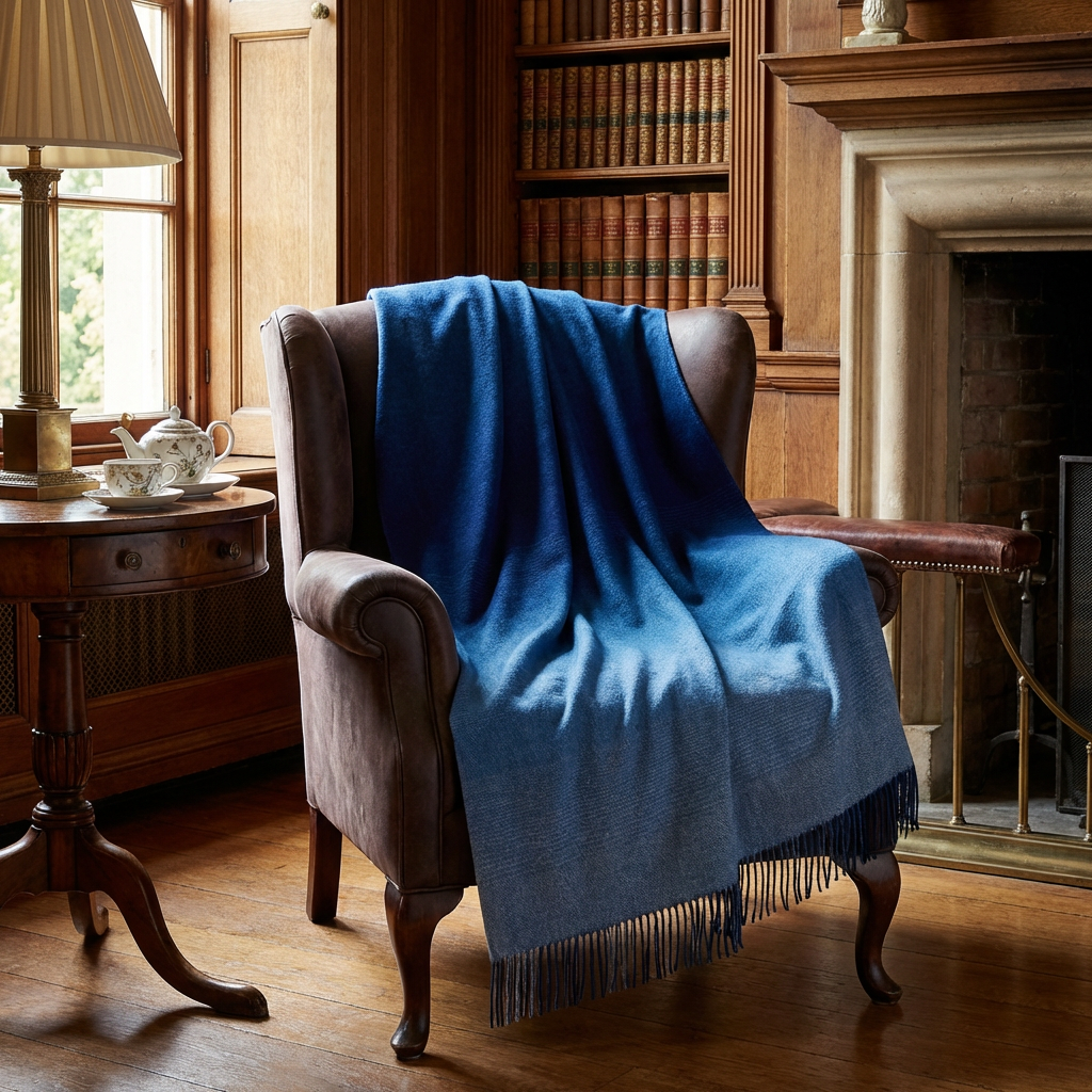 Whisper Ombre Merino Throw in Deep Water | Prince of Scots-Throws and Blankets-[bar code]-Prince of Scots