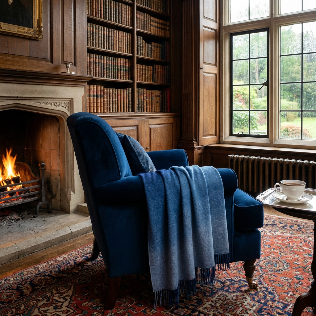Whisper Ombre Merino Throw in Deep Water | Prince of Scots-Throws and Blankets-[bar code]-Prince of Scots