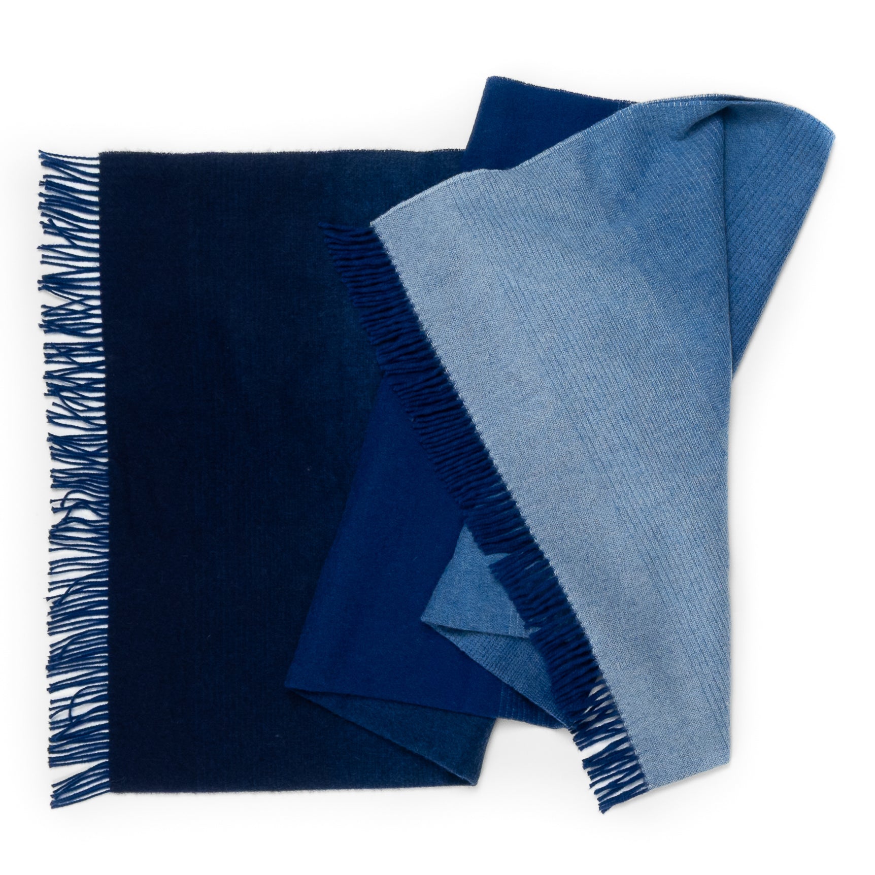 Whisper Ombre Merino Throw in Deep Water – Luxury Blue Gradient Blanket by Prince of Scots