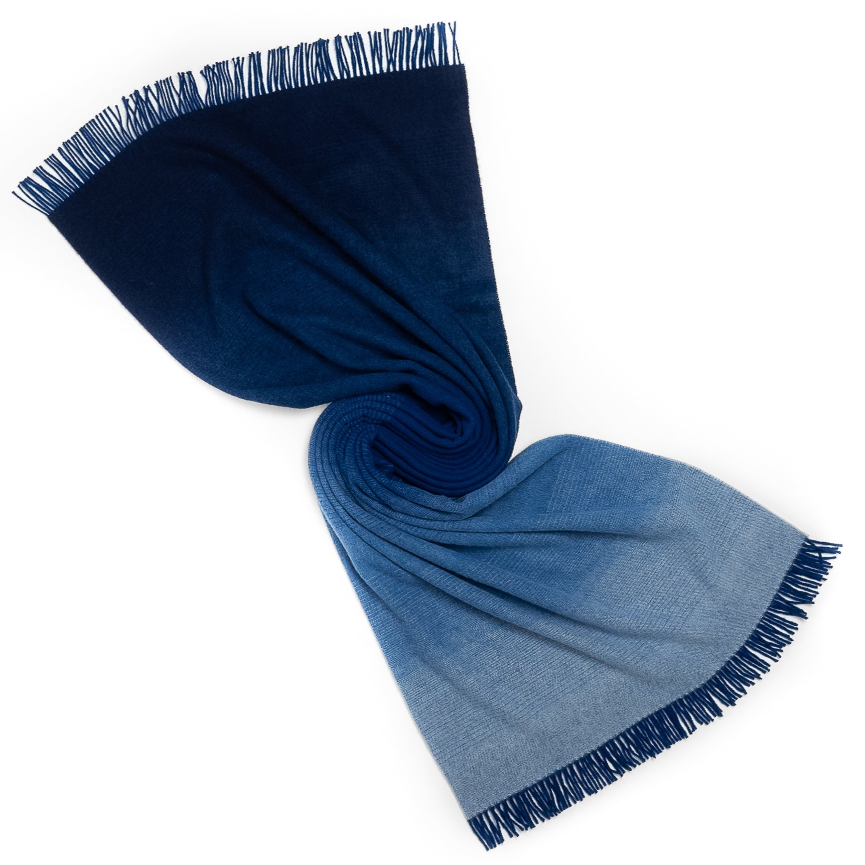 Whisper Ombre Merino Throw in Deep Water – Luxury Blue Gradient Blanket by Prince of Scots