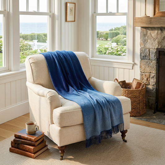 Whisper Ombre Merino Throw in Deep Water | Prince of Scots-Throws and Blankets-[bar code]-Prince of Scots