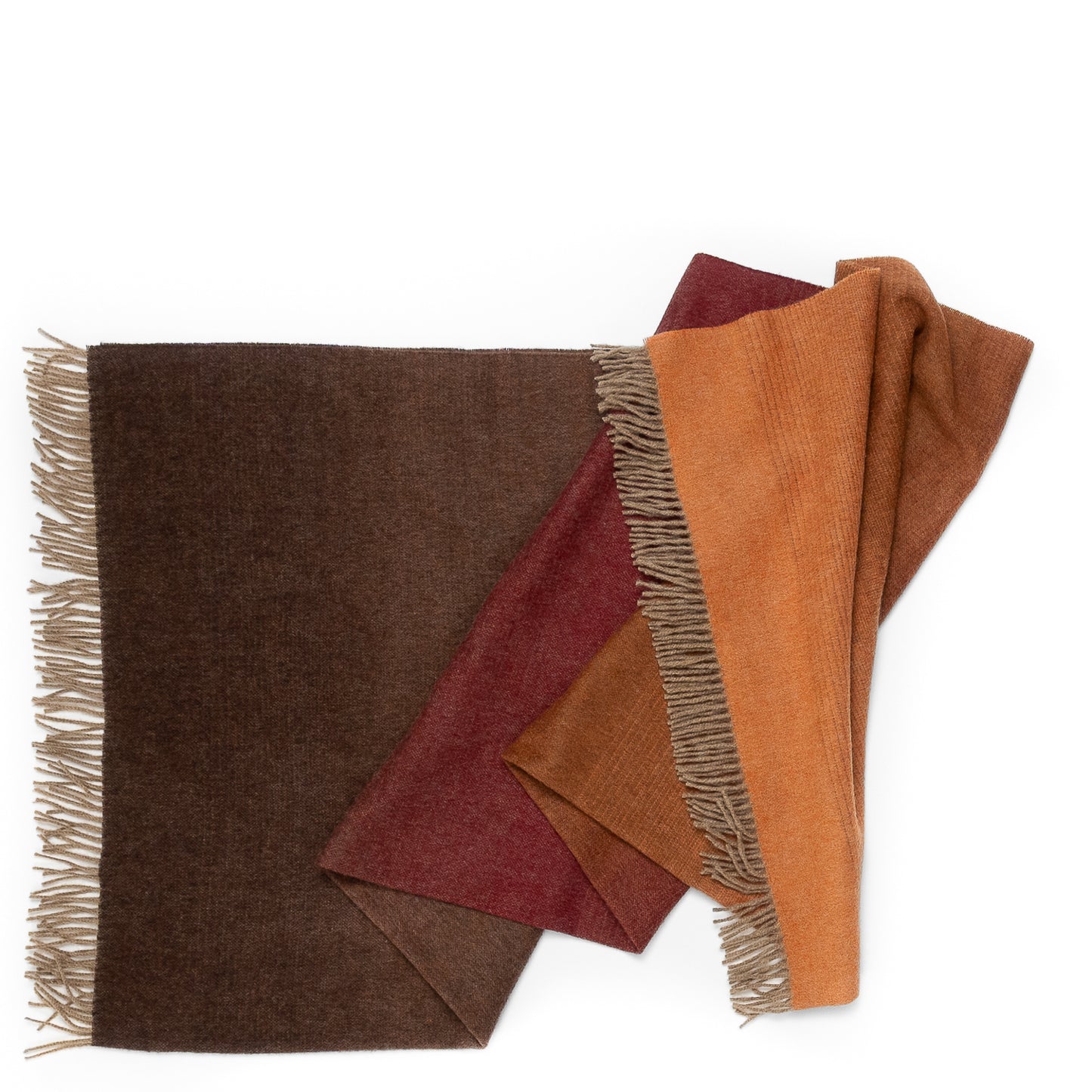 Whisper Ombre Merino Throw in Ember – Luxury Brown to Orange Gradient Blanket by Prince of Scots