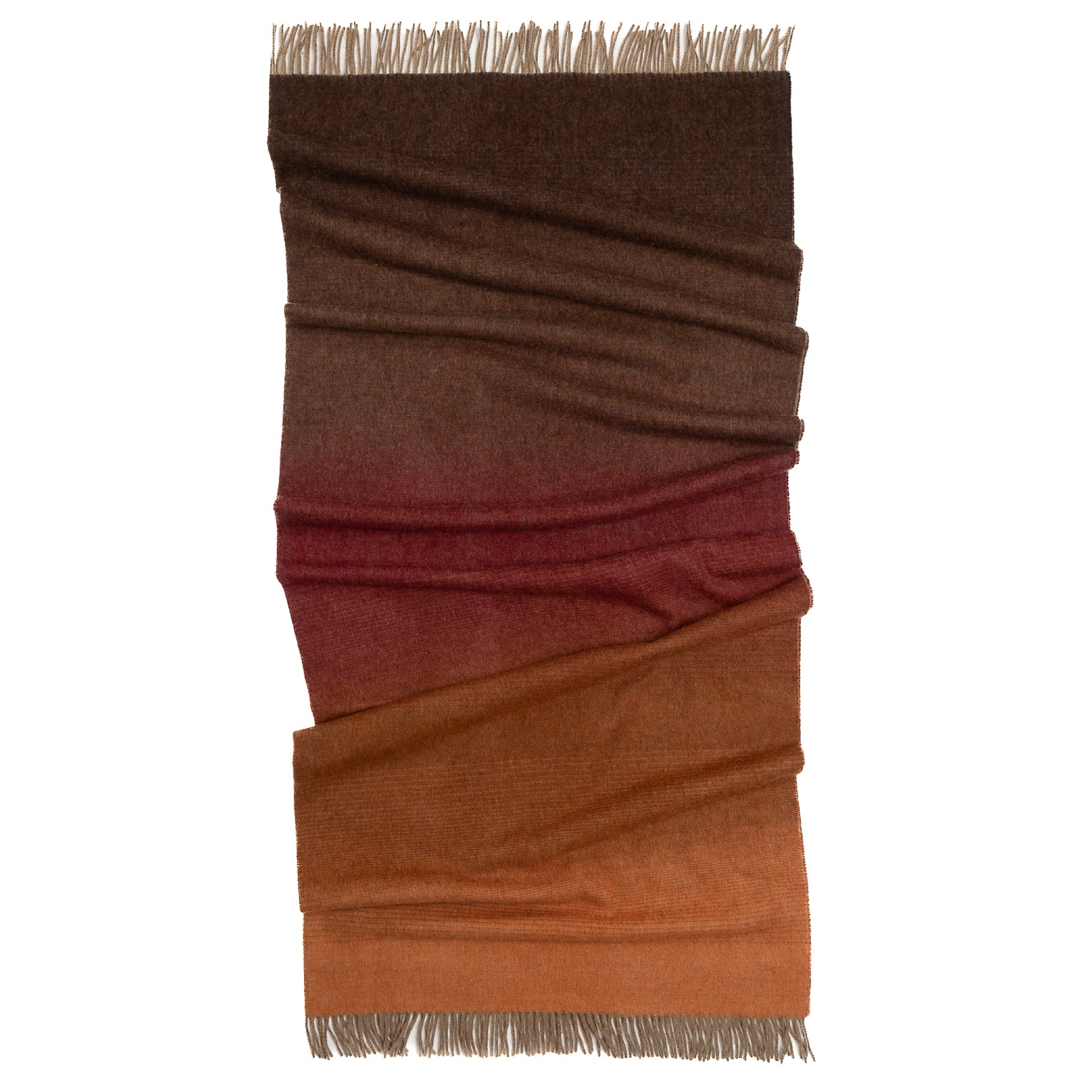 Whisper Ombre Merino Throw in Ember – Luxury Brown to Orange Gradient Blanket by Prince of Scots