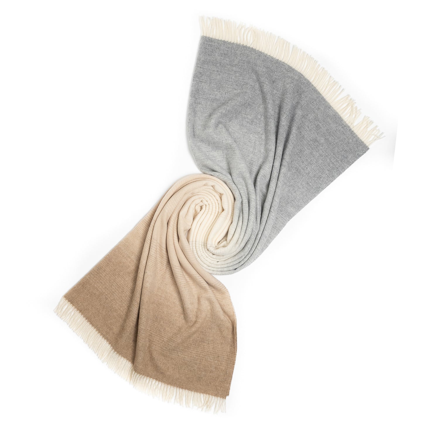Whisper Ombre Merino Throw in Fog – Luxury Cream to Grey Gradient Blanket by Prince of Scots