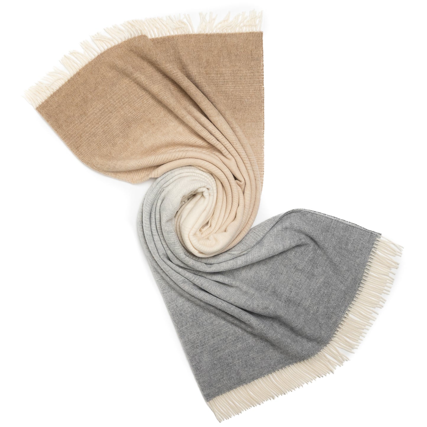 Whisper Ombre Merino Throw in Fog – Luxury Cream to Grey Gradient Blanket by Prince of Scots