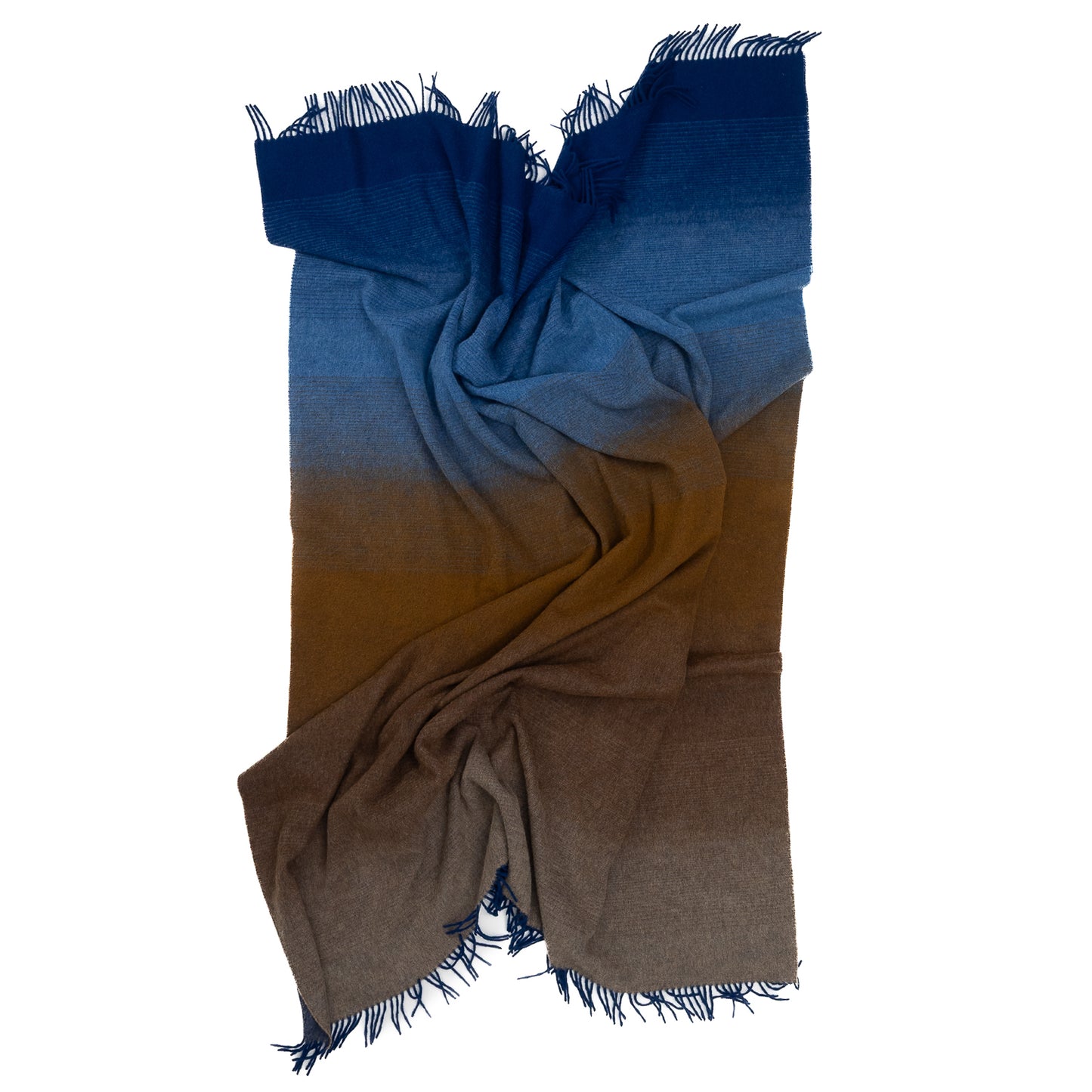 Whisper Ombre Merino Wool Throw in Horizon – Blue to Brown Gradient Luxury Blanket by Prince of Scots
