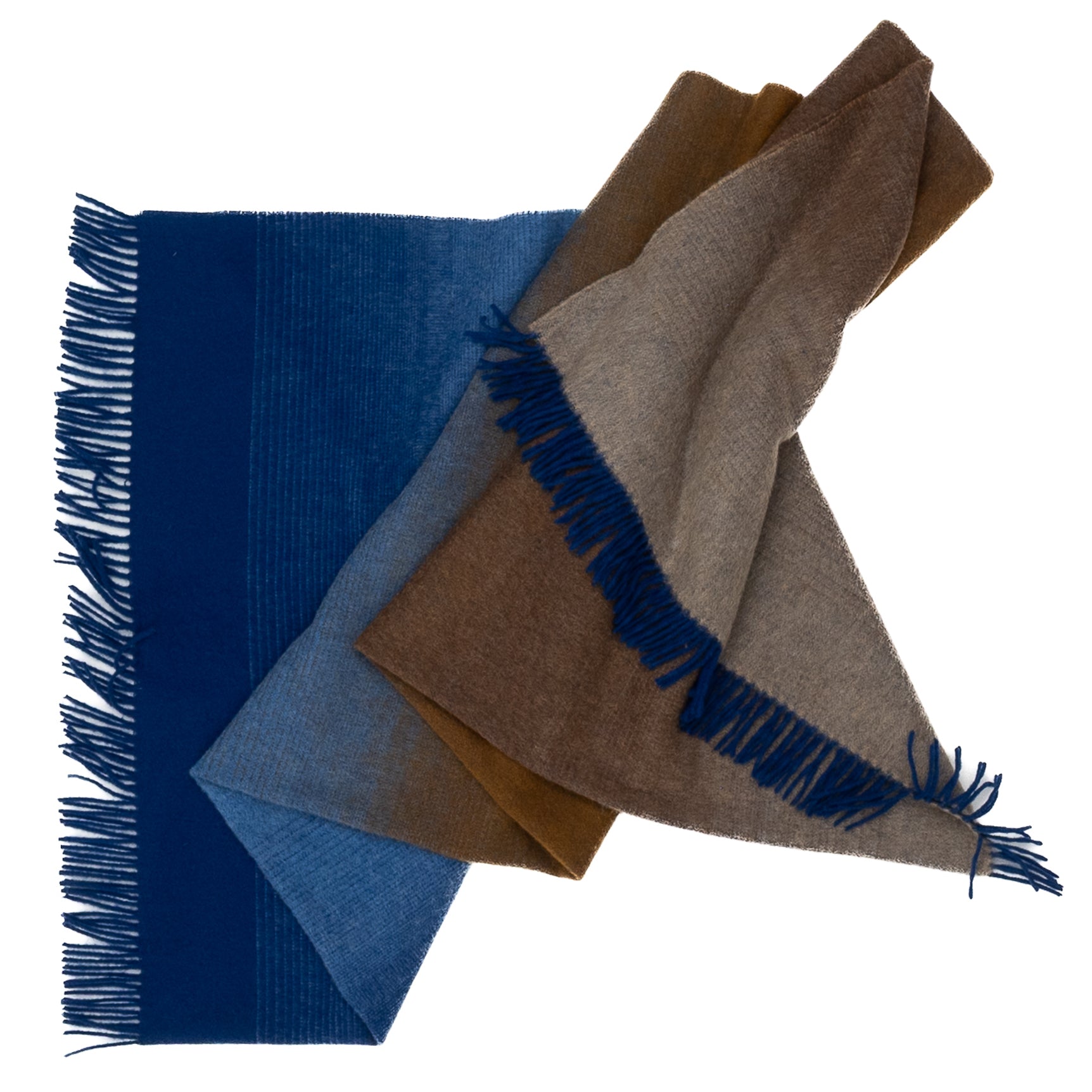 Whisper Ombre Merino Wool Throw in Horizon – Blue to Brown Gradient Luxury Blanket by Prince of Scots
