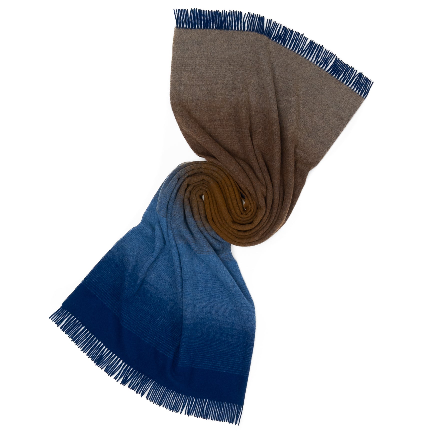 Whisper Ombre Merino Wool Throw in Horizon – Blue to Brown Gradient Luxury Blanket by Prince of Scots