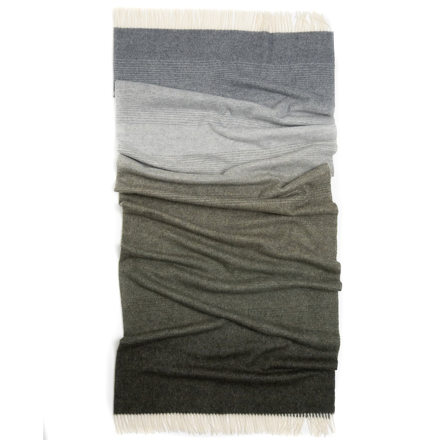 Whisper Ombre Merino Throw in Moss – Luxury Grey to Green Gradient Blanket by Prince of Scots