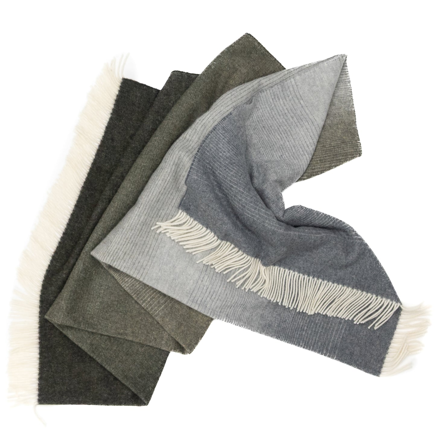 Whisper Ombre Merino Throw in Moss – Luxury Grey to Green Gradient Blanket by Prince of Scots