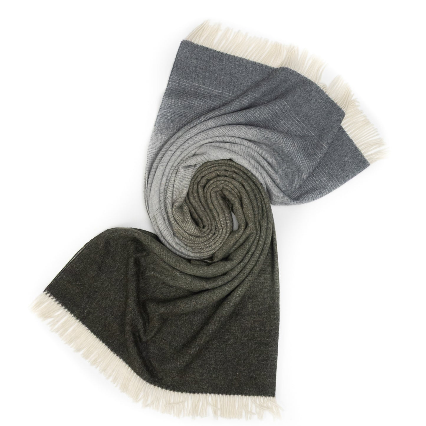 Whisper Ombre Merino Throw in Moss – Luxury Grey to Green Gradient Blanket by Prince of Scots