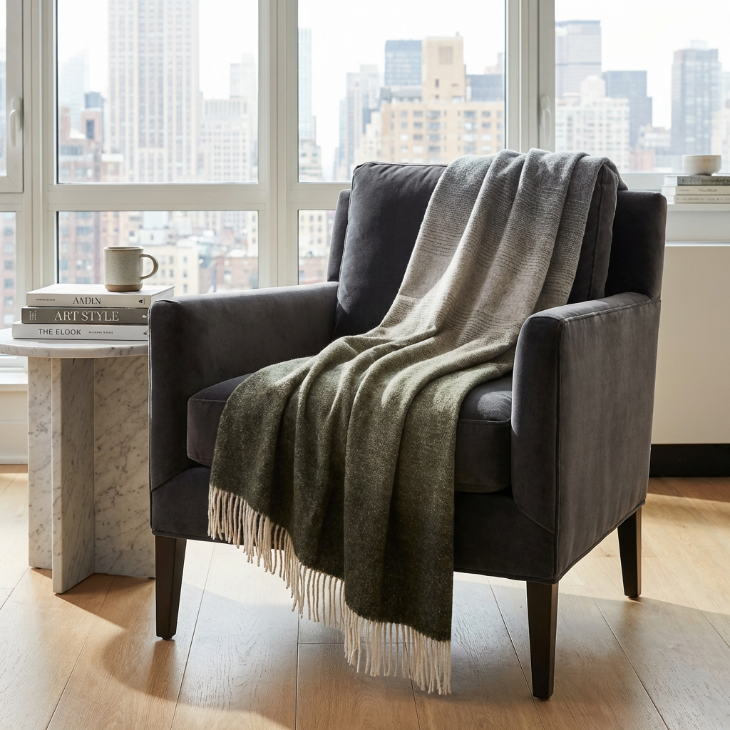 Whisper Ombre Merino Wool Throw – Moss | Prince of Scots-Throws and Blankets-[bar code]-Prince of Scots
