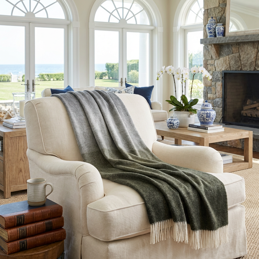 Whisper Ombre Merino Wool Throw – Moss | Prince of Scots-Throws and Blankets-[bar code]-Prince of Scots