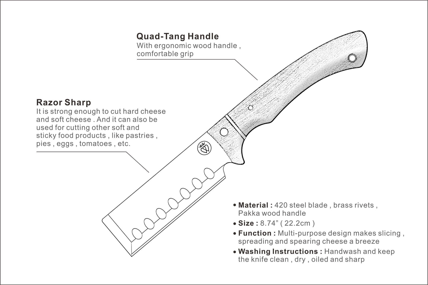 Prince of Scots Cheese Knife | Large Handle | Premium Steel, Bar Tool, Gourmet Knife-Barware-810032752569-CheeseKnife-Prince of Scots