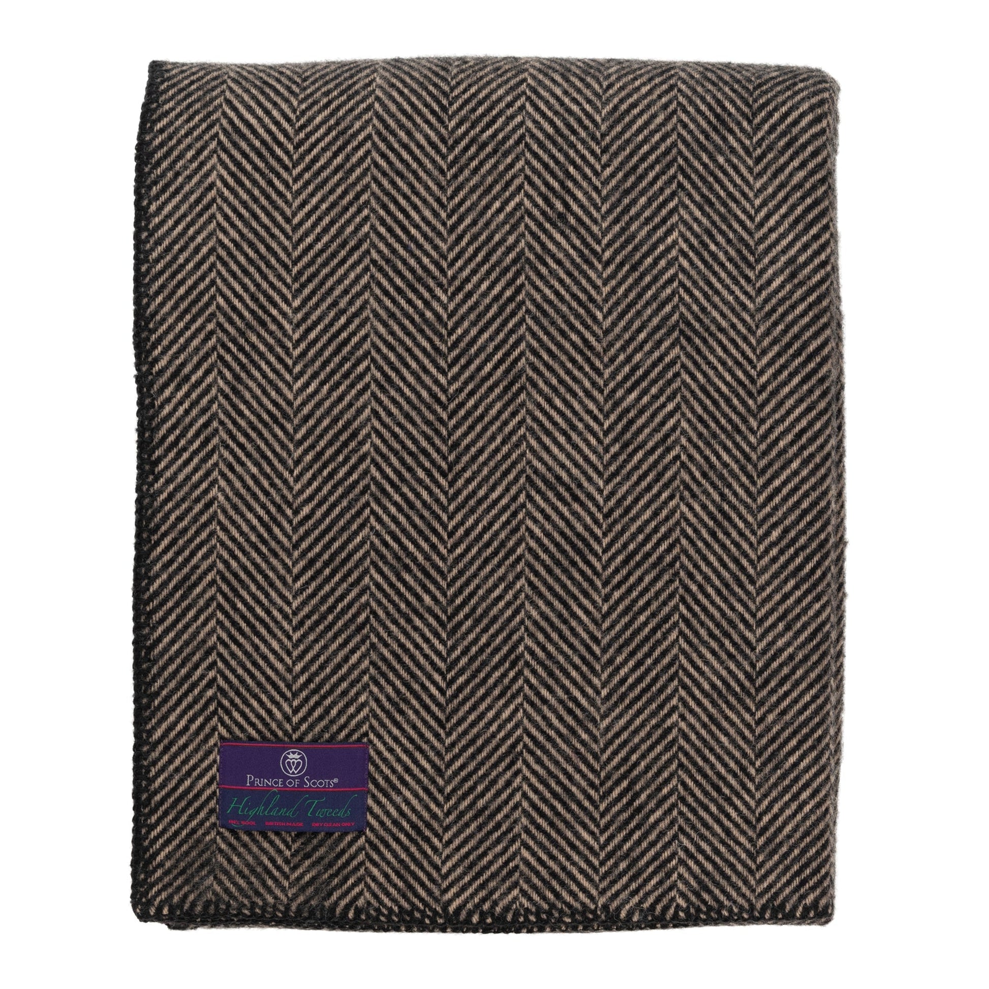 Highland Tweeds BIG Throw ~ Black Herringbone ~-Throws and Blankets-[bar code]-BlackBlanketStitch-Prince of Scots