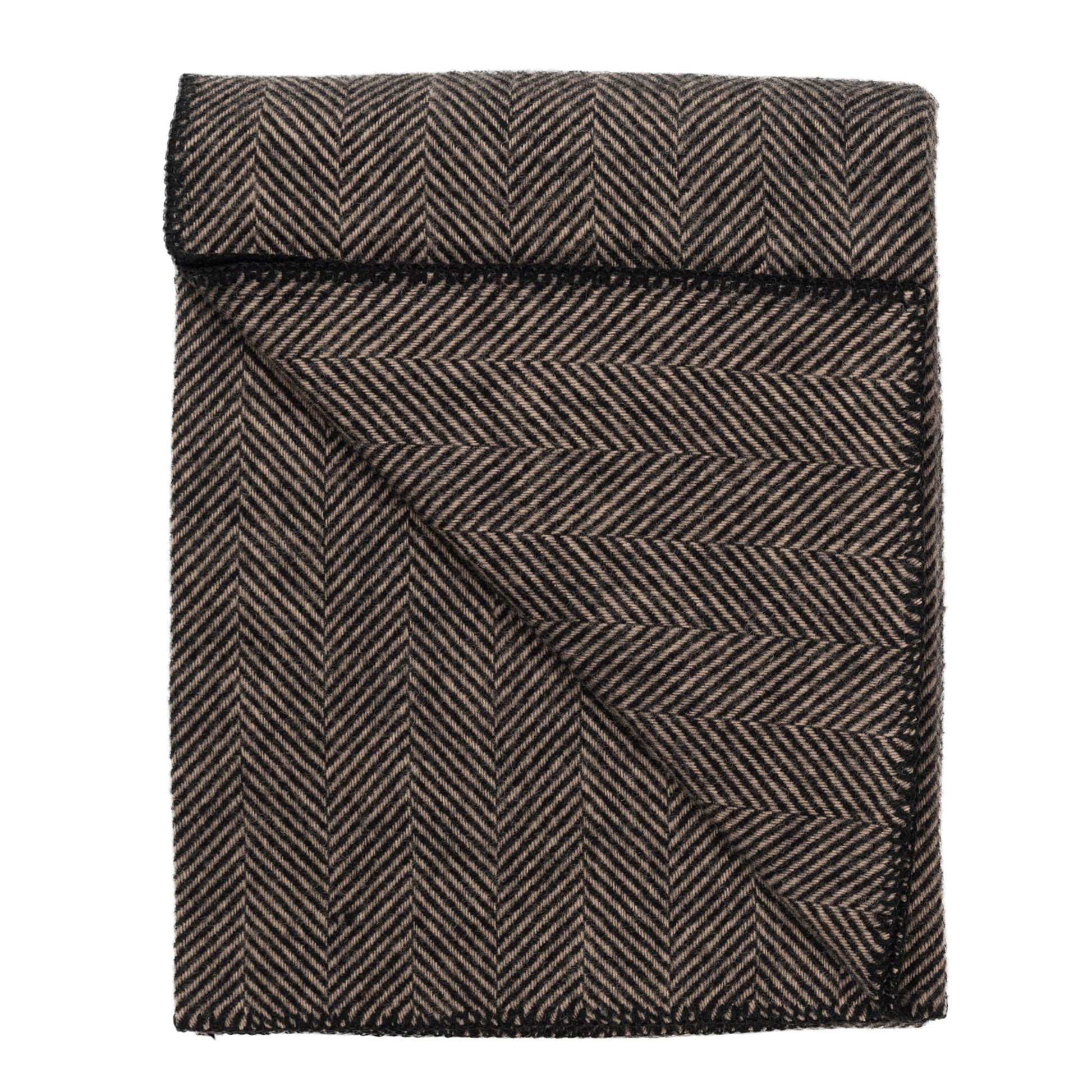 Highland Tweeds BIG Throw ~ Black Herringbone ~-Throws and Blankets-[bar code]-BlackBlanketStitch-Prince of Scots