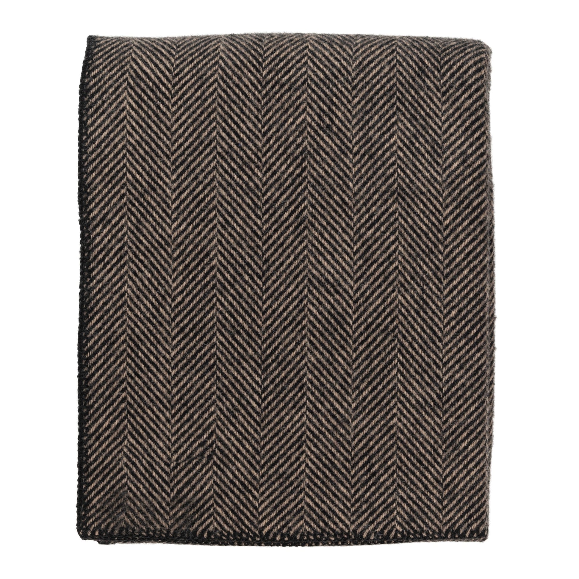 Highland Tweeds BIG Throw ~ Black Herringbone ~-Throws and Blankets-[bar code]-BlackBlanketStitch-Prince of Scots